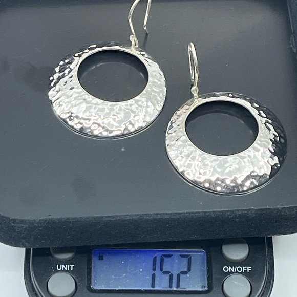✨ Vintage ATI 925 Sterling Silver Mexico Hammered Hoop Dangle Earrings - Picture 16 of 17